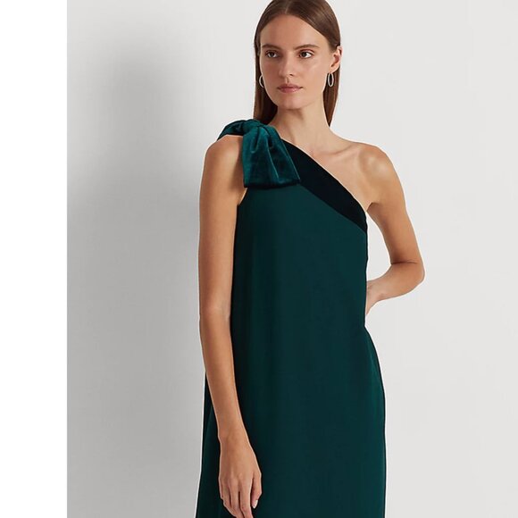 NWT Lauren Ralph Lauren Women's Chiffon One-Shoulder Dress - Picture 1 of 9